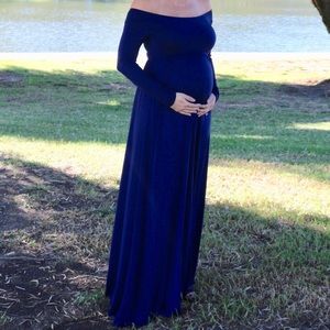 Navy Blue Off Shoulder Maxi Maternity Dress